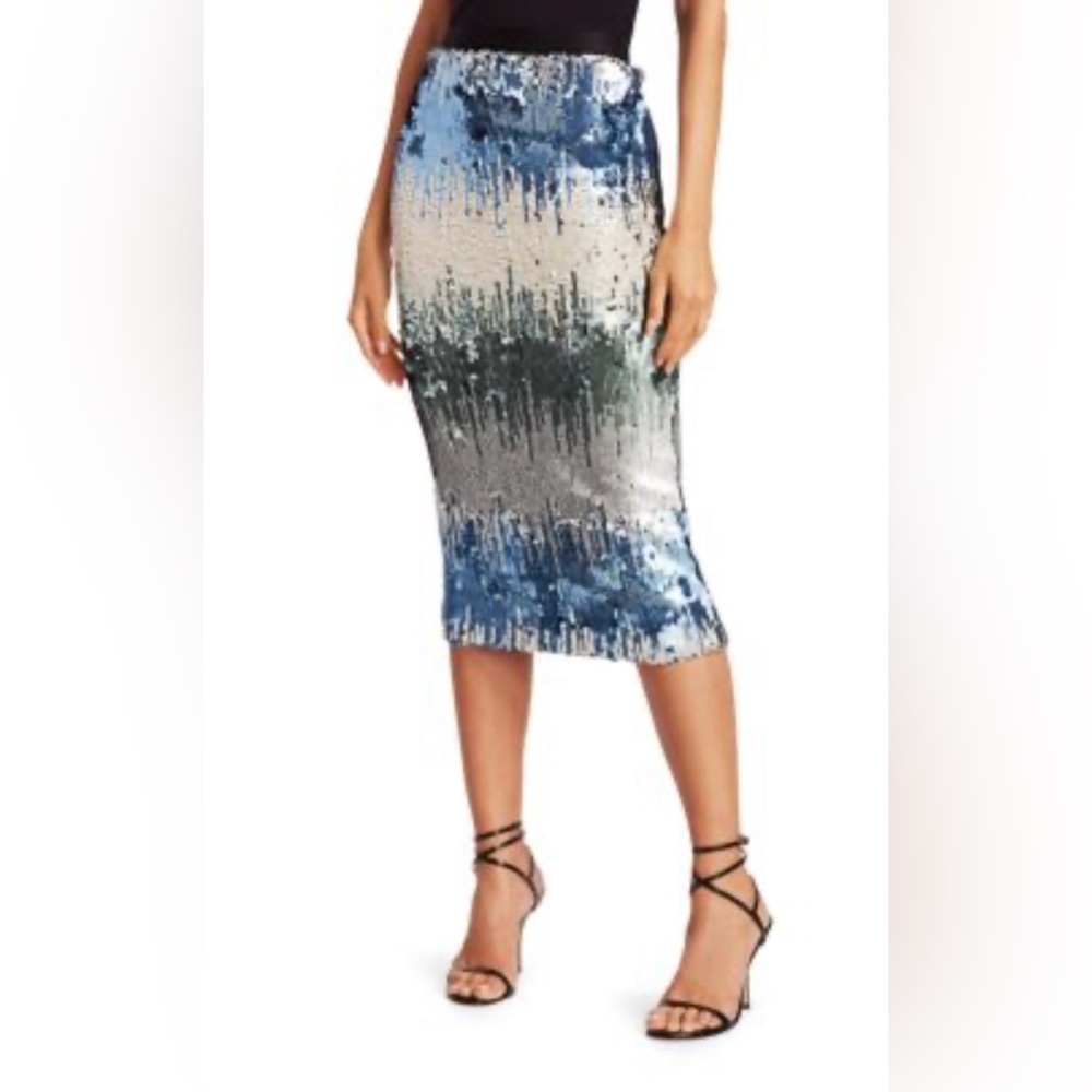 Le Superbe Liza midi sequin pencil skirt in a Green and Blue Sequin size Large - Picture 7 of 13